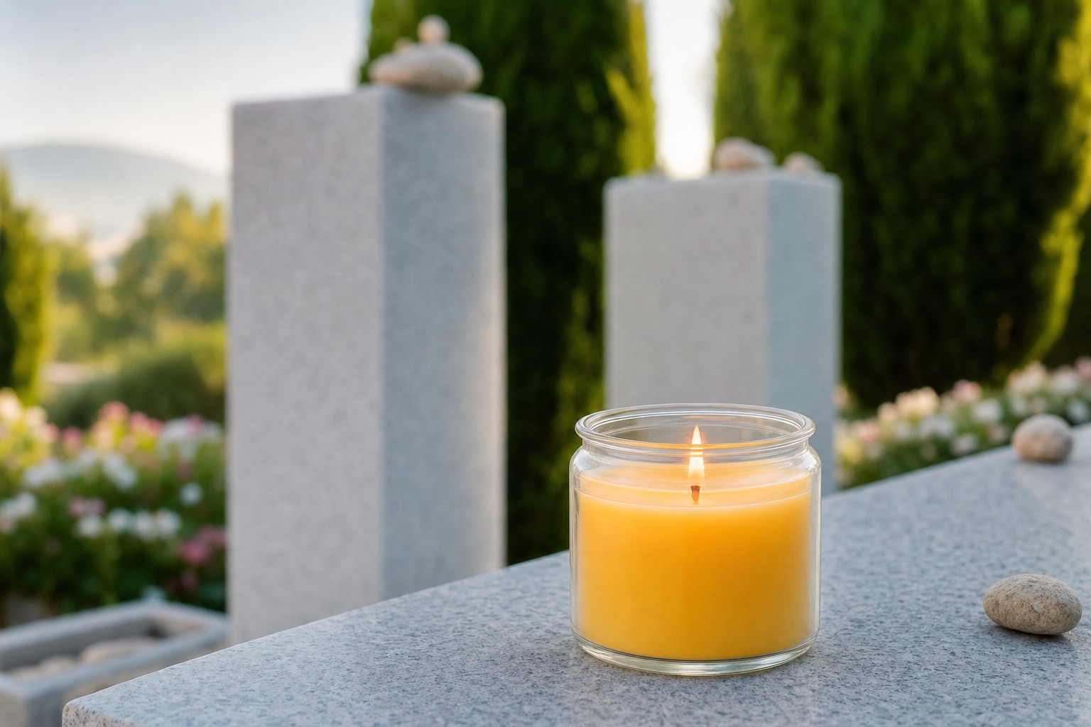 A Ner Shava memorial candle burning in glass