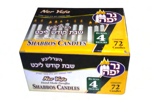 Ner Shava Traditional Shabbat Taper Candles, Unscented Paraffin, 4-Hour Burn Time, 72-Pack