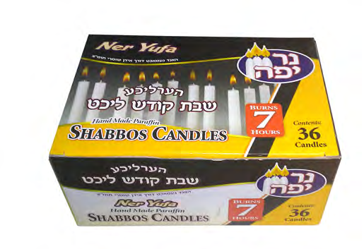 Ner Shava Traditional Shabbat Taper Candles, Unscented Paraffin, 7-Hour Burn Time, 36-Pack